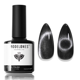 modelones Cat Eye Gel Nail Polish, 15 ML Black Color Holographic 9D Cat Eye Glitter Black Gel Polish Black Nail Polish with Magnet Soak Off Led Mani Nail Art Gel DIY Salon Gift