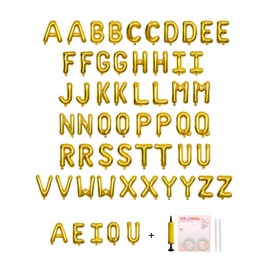 Jolixiraz 58 PCS Letter Balloons Alphabet Letters 2 Sets A- Z & 1 Sets AEIOU 16 - Inch Mylar Foil Balloons Set for Wedding/Birthdays/Annivs/Grads party Decoration Banner Custom Phrase (Gold)