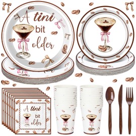 Romooa 168 Pcs 24 Sets a Tini Bit Older Party Supplies, Espresso Martini Paper Plates Napkins and Cups, Espresso Dessert Party Tableware Set, Dinnerware for Birthday Wedding Decoration