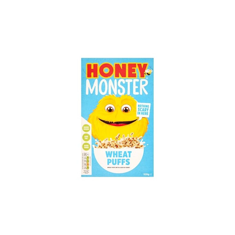 Honey Monster Wheat Puffs sweetened with sugar and honey 520g