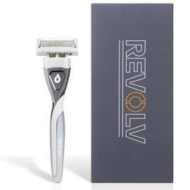 REVOLV - Men’s Razor - 1 Premium Weighted Handle + 1 Dual-Sided Cartridge - For a Closer, Smoother Shave - Safe on Sensitive Skin - White