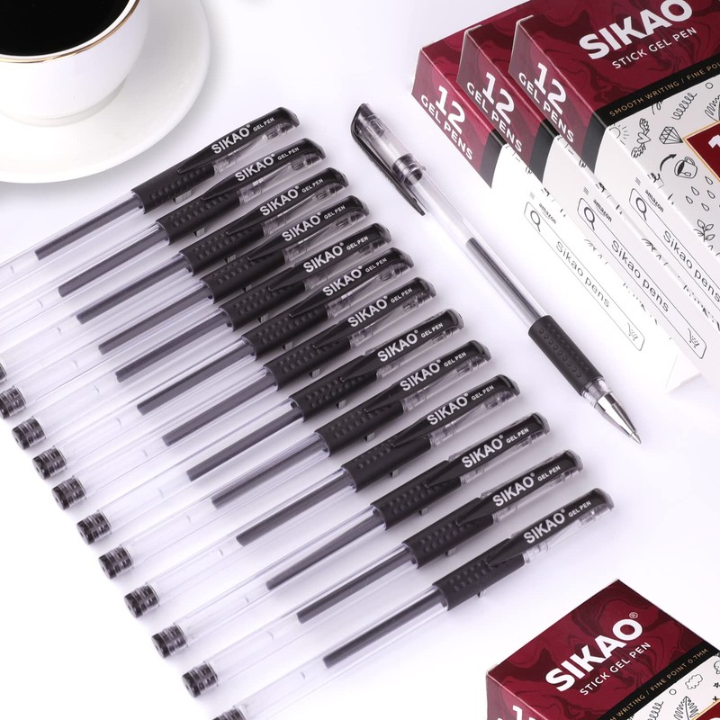 Black Gel Pens Bulk SIKAO 60 Pack Gripped Stick Gel