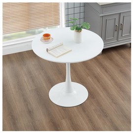 HYYTEIBL 31.2" Tulip Dining Table, White, Perfect for 2-4 People, Mid-Century Modern Style, Round MDF Top with Sturdy Base for Dining Room, Living Room, Cafe