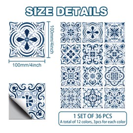 CHGCRAFT 36 Pieces Blue and White Shell and Stick Tile Stickers 4 x 4 Inch Wall Sticker Waterproof Removable PVC Wall Tile Stickers Decorative Stickers for Kitchen Washroom Wall Table Office