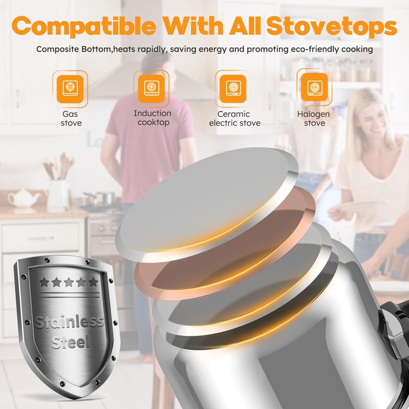 BreeRainz 8.45QT 304 Stainless Steel Pressure Cooker, 3-Stage PSI Settings,
