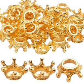 50pcs Crown Shape Charms Loose Beads Pendants Alloy Spacer Beads Big Hole Bracelet Connector Charm for Crafts DIY Jewelry Making