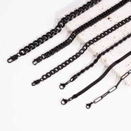 MAIBAOTA 6PCS Mens Bracelets Black Stainless Steel Cuban Chain Bracelet Jewellery Gifts for Men 9"