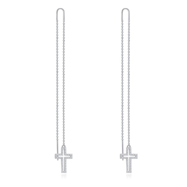 KZX Cross Threader Earrings for Women Sterling Sliver Womens Long
