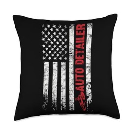 Car detailer hobby and auto detailing essentials Car us Flag auto Detailing fathersday Throw Pillow, 18x18, Multicolor