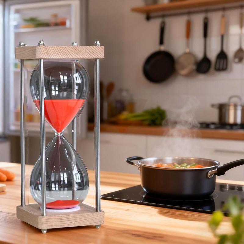 Large 60 Minute Hourglass, with Transparent Glass & Natural Oak