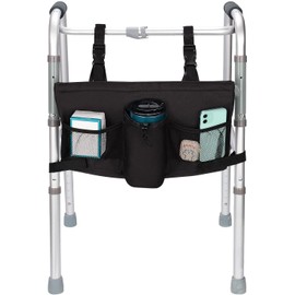 supregear Walker Bag with Soft Cooler, Accessories Basket Pouch with Detachable Preserve Heat Compartment and Cup Holder, Foldable Walker Organizer Tote for Walker Rollator Wheelchair Scooters, Black
