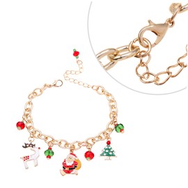 ORFOFE Christmas Charm Bracelet for Women Alloy Bracelet with Party Design Featuring Bell Crutch and Hat Patterns Christmas Wristband Decoration for Girls and Teens