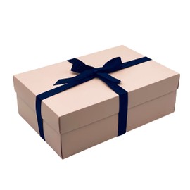 Generic Pink Gift Box with Lid | Large Memory or Hamper Boxes | Flat-Packed Gift Boxes for Presents, Birthday, Wedding, Christmas, Party | Size 30x20x10cm (Navy Ribbon 79)