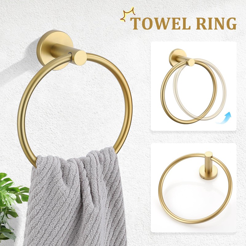 TURS Brushed Gold 5 Piece Bathroom Hardware Set, SUS304 Stainless