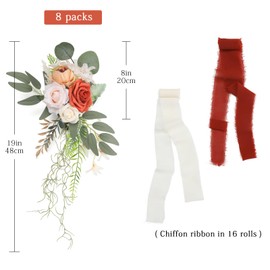 Wedding Aisle Decorations Set of 8 Chair Back Flowers Floral Pew Wedding Decorations for Ceremony with Chiffon Ribbons Fall Decor