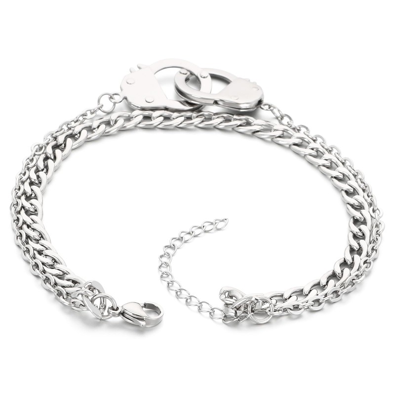 Azubpi Handcuff Bracelet Anklet, Stainless Steel Chain Waterproof Hypoallergenic Unisex