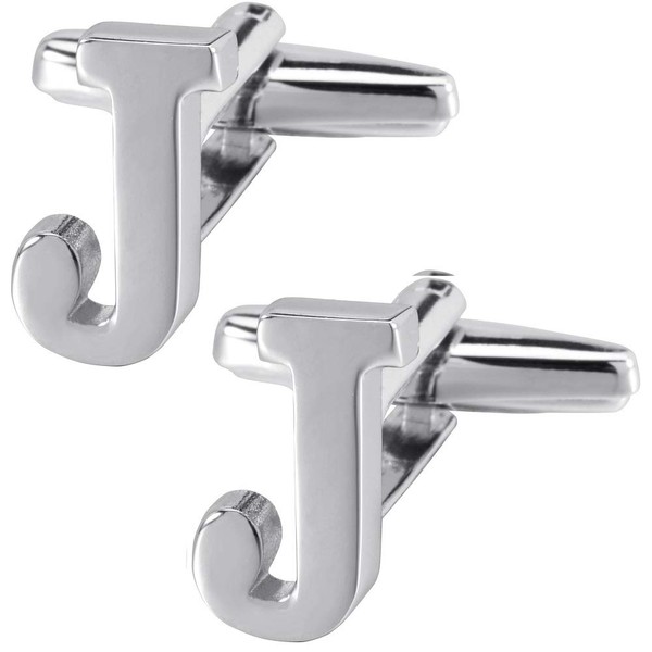 A-Z Initial Cufflink for Men, Classic 18k Gold Silver Black