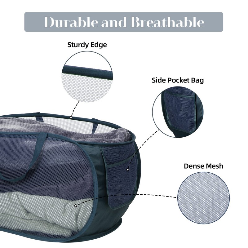 Durable Collapsible Laundry Baskets, Mesh Pop Up Laundry Hamper with