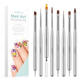 AIMEILI Nail Art Brushes for Nail Polish Gel, 8 Pcs Fingernail Art Design Pens, Dotting Pen Clean Up Liner French Nail Brush DIY Manicure Tools