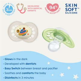MAM Original Night Pacifiers, Binky Pacifier for 6-16 Months, BPA-Free Silicone, Glows in The Dark, Best for Newborn Babies, Developed with Medical Experts, 2 Count Binkies, with Sterilizer Case