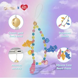 Sonix x Care Bears Beaded Phone Charm | Beaded Wristlet, Universal Phone Strap, and Detachable Cell Phone Lanyard with Silicone Charms | Care Bears Pastel