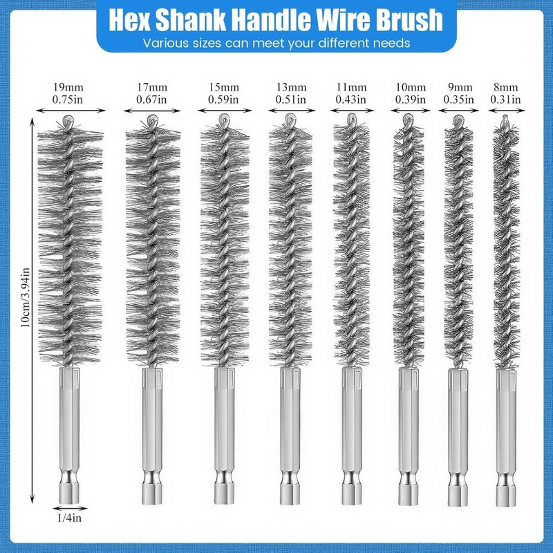 8 Pcs Metal Bore Wire Drill Brush Wire Brush Set