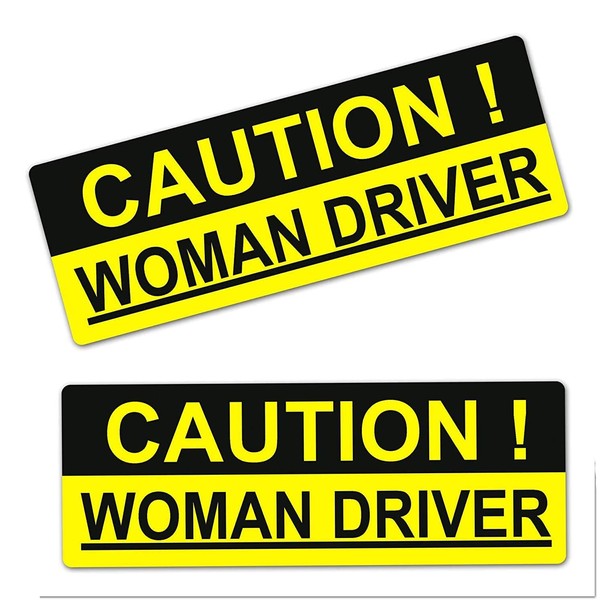 Biomar Labs® 2 x Vinyl Stickers Caution Woman Driver Lady