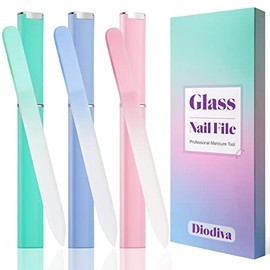 Glass Nail File 3 Pack for Natural Nails, Stocking Stuffers for Women Adults Unique Christmas Gifts Crystal Fingernail Files with Case Etched Nail Fil