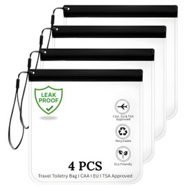 Nestixy TSA Approved Clear Toiletry Bags 4 Pack – Leakproof Travel Liquid Bags for Hand Luggage, Airport Security Compliant, Reusable PVC Cosmetic Organizer, 20x20cm 1L