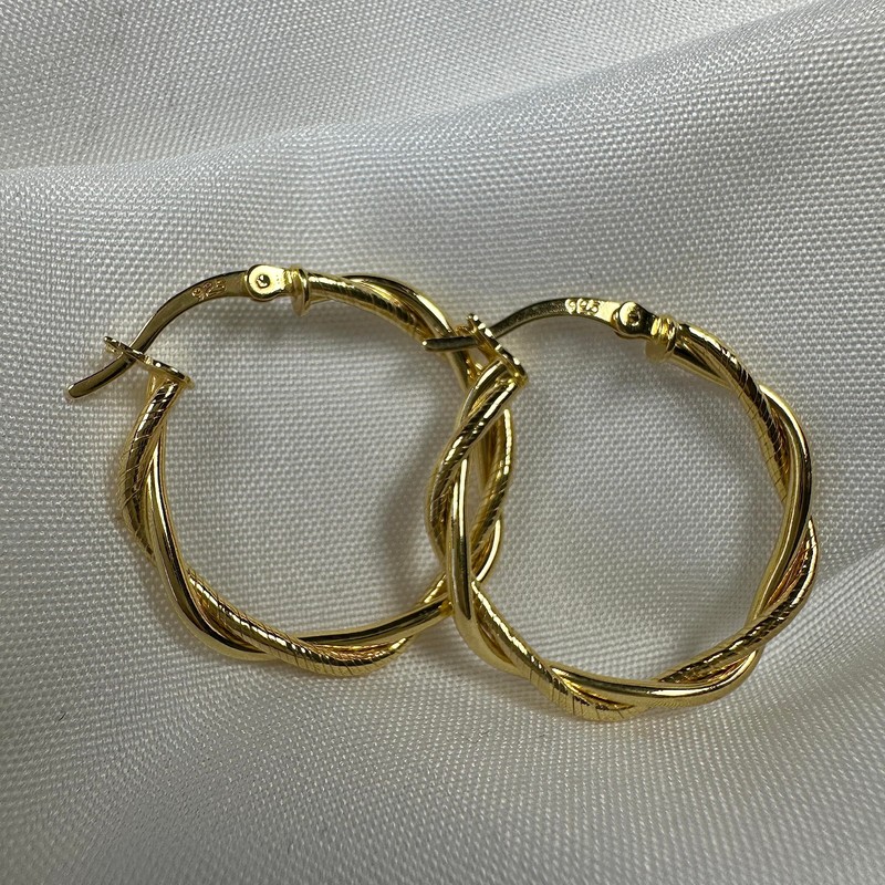Gold Plated Sterling Silver Twisted Rope 25mm Creole Hoop Earrings