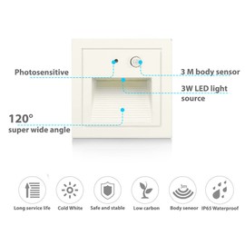Arotelicht 4Pack 3W LED Recessed Wall Light with Motion Sensor, Step Lights Cool White 6000K IP65 Waterproof, Stair Light Staircase Light lamp, Inside Outside Garden Balcony Corridor,120V