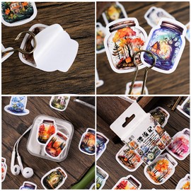 46PCS World in Bottle Stickers,Ins Style Aesthetic Scenery Cute Cartoon Stickers, Vinyl Stickers Waterproof PVC Graffiti Decals for Bottles,Guitars,Adults, Children, Teenagers,Nice Bottle Decals Pack