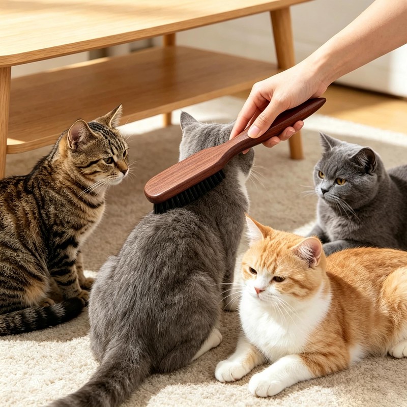 Boar Bristle Cat Hair Brush,Gentle Grooming Brush for Short Haired