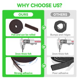 Felt Strips with Adhesive Backing, Adhesive Felt Strips, 2 Felt Rolls Pack 1/2x 60 Inches