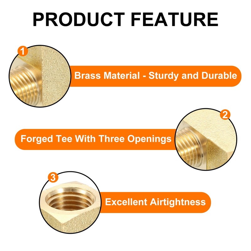 QUARKZMAN Brass Tee Pipe Fitting, 1/4" x 1/4" x 1/4"