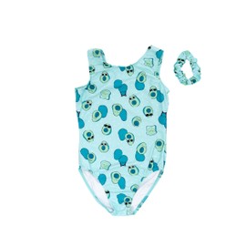 Destira Girls Avo-cat-o Gymnastic Leotard, Avocados and Cats on Seafoam Green Super Soft Fabric, Matching Scrunchie Included, Child Medium (8)