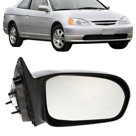 UPPARTS Side Mirror Replacement For 2001 2002 2003 2004 2005 Honda Civic DX EX GX LX - Passenger Side Mirror Includes Clear Glass, Housing, Cover - Black Color, Non-Heated, Paintable, Non-Foldable