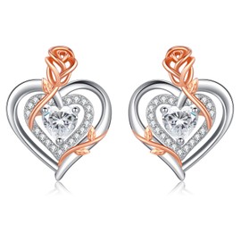 LAVUMO Rose Heart Necklace for women (Silver-04-April)