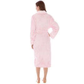 PAVILIA Women Plush Fleece Robe, Light Pink Soft Textured Bathrobe, Lady Cozy Spa Long Robe, Fuzzy Satin Waffle Trim, L/XL