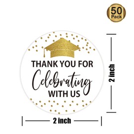 FARHTINANFX Thank You for Celebrating with Me Stickers, Graduation & Birthday Favor Stickers, Gold Glitter, 50 Pieces, 2" Round