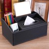 Leather Desk Organizer Pen Holder, Tissue Box, 4 Compartments Stationery