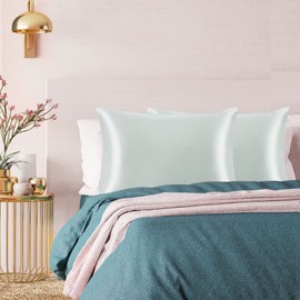 PiccoCasa Satin Pillowcases for Hair and Skin with Eye Mask and Scrunchie Soft Pillowcase 2 Pack Zipper Closure Silky Bed Pillow Covers Set for Sleeping Grey 50 x 65cm