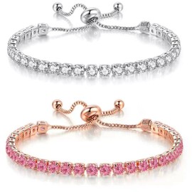 YeeHeen Tennis Bracelet Cubic Zirconia Bracelet for Women Slider Bracelet Silver + Rose Gold Pink