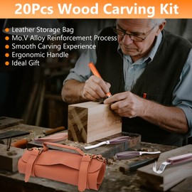 20Pcs Wood Carving Kit, with PU Storage Bag, Wood Carving Tools, Wood Whittling Kit for DIY Beginners