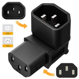 Vellcon IEC 320 C14 to C13 Power Adapter PDU Plug/Socket Down 90 Degree Wall-Mounted LCD TV AC Connector IEC 3Pole Male to Female 90Degree Down Angle AC Converter