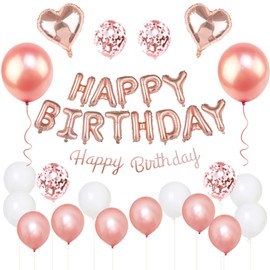 GRESATEK Happy Birthday Balloons, Happy Birthday Garland, Heart Balloons, Confetti Balloons, Dot Stickers, Ribbon Included, Decorative, Party, Surprise, Celebration, Rose Gold
