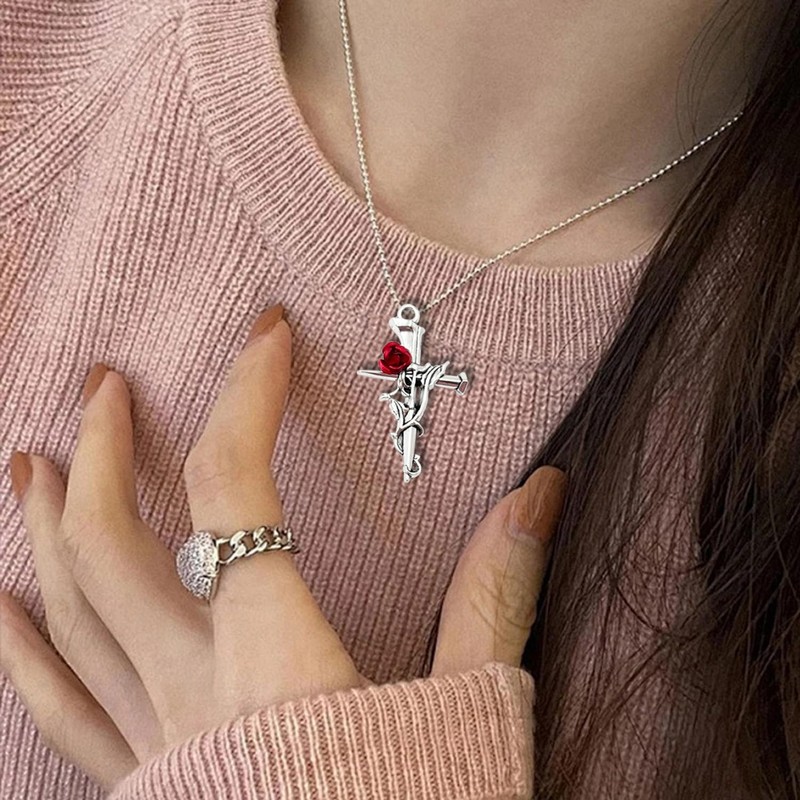 LOTIKOU 40 Pcs Cross Rose Charms, Alloy Gothic Thorns Pendants,