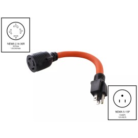 AC WORKS® 15 Amp NEMA 5-15 Male to 30 Amp NEMA L14-30 Female Adapter Cord by AC WORKS®
