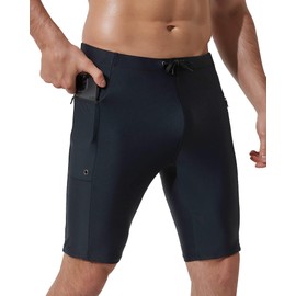 Arcweg Men's Quick Dry Compression Jammers - Swimming Trunks with Zipper Pockets - Black XL