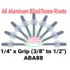 celus (20) Aluminum Rivets 1/4 x Grip (3/8" to 3/4")